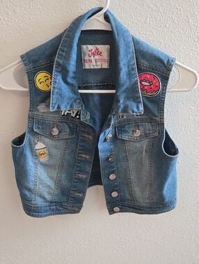 Justice Girls' Denim Vest with Colorful Emoji & Donut Patches